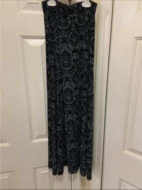 Black Damask-Print Maxi Skirt – Elegant Long Women's Skirt VINTAGE